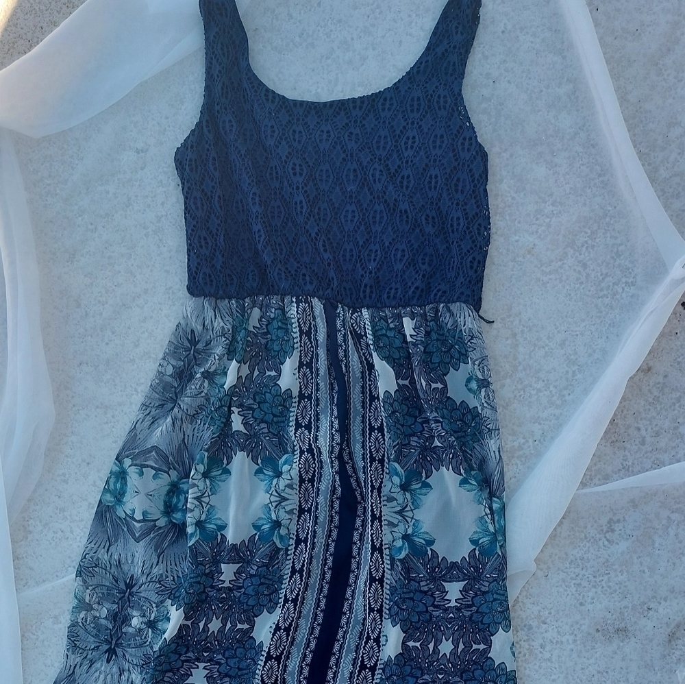 Long blue and floral Grayson Maxi Dress large